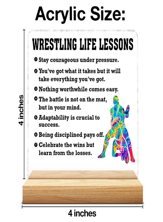 QODMGD Wrestling Gifts for Men, Motivational Gifts for Wrestlers, Wrestling Life Lessons Acrylic Plaque Sign with Wooden Stand Home Office Decor - Image 2